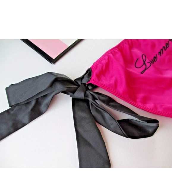 VICTORIA'S SECRET Tease Bow Tie Side Satin Cheeky Panty S M Black Pink Sexy VS - Picture 3 of 5